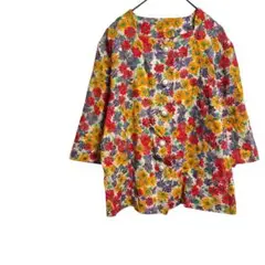 ジャケット　七分袖　ペイズリー柄　花柄　スクエアネック　カラフル