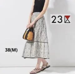 23区【洗える】スカーフパネルプリント　ロングスカート　シルク混　38 M
