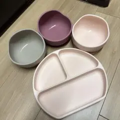 ベビー食器　吸盤つきお皿　ひっくり返らないベビー用食器セット ピンク