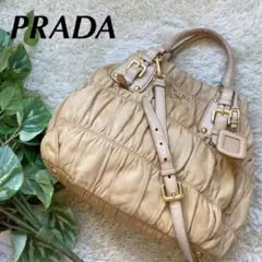 ✨人気✨PRADA プラダ ギャザー 2way トートバッグ ベージュ キャメル
