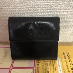 【美品】 セリーヌ フランス製 サークルロゴ 折り財布 レザー ブラック 黒
