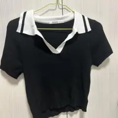 XOXO kiss kiss 襟付き黒ショートニット