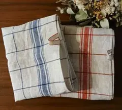 新品/ハンドメイド✰⋆。レトロな大きめ生成りリネン100/キッチンクロス　2枚