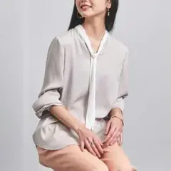 UNITED ARROWS サテン バイカラー ボウタイ ブラウス