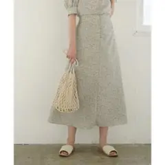titivate ティティベイト　リーフ柄ロングフレアスカート　グリーン