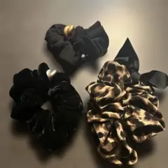 シュシュ 3点セット ベルベット ヒョウ柄