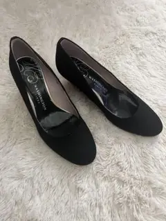 美品 銀座ワシントン ウェッジソール パンプス サンダル 23.5 黒