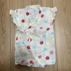 美品☆ボタン少なめで着脱楽々☆甚平風ロンパース☆明るい薄い黄色☆カラフル水玉