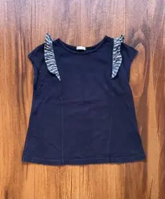 ネイビー ストライプフリル付きTシャツ 120cm