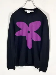 COMME des GARCONS 12AWフラワー 縮絨ニットセーター黒紫XS