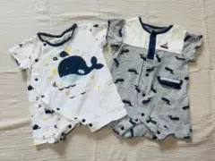 くじら柄 半袖ロンパース 50〜60㎝ 2点セット