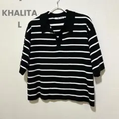 未使用品　しまむら　KHALITA ボーダースキッパー半袖ニット　白黒L