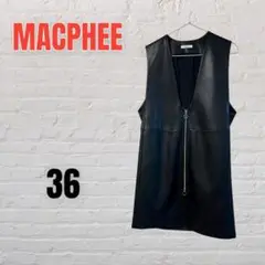 【美品】マカフィー 黒 フェイクレザー ロングジレ 【36】2022FW