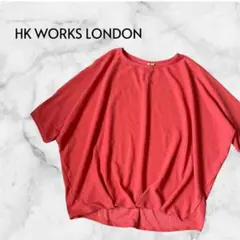 【HKワークスロンドン】五分袖カットソー 刺繍 透け感 カジュアル ピンク M