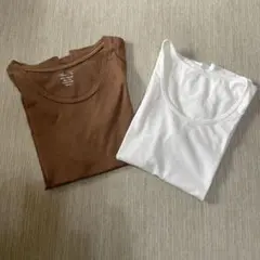 GU✨美品✨カットソー　Tシャツ（ブラウンSサイズ）⭐️白Tシャツおまけ付き⭐️