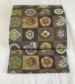 正絹袋帯刺繍華市松R***
