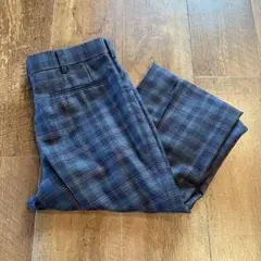 90s vintage c-boyチェック柄センタープレススラックス緑ワイド　L