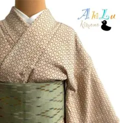 【C0459】着物 小紋 袷 肌色 ピンク 対象身長～154cm 送料無料