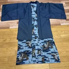 ネイビー 総柄 和柄 和風 着物 浴衣 昭和 大正 レトロ アンティーク 鷹