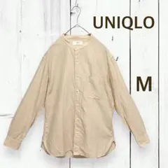 ユニクロ/リネンコットンスタンドカラーシャツ/長袖シャツ/ベージュ/仕事着/美品