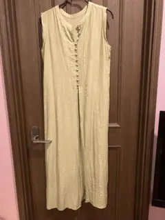 薄いグリーン ノースリーブ ロングワンピース