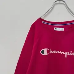 古着 Champion チャンピオン スウェット 定番ロゴ 目付き ピンクL