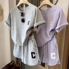 セットアップ 半袖 ルームウェア ショートパンツ パジャマ グレー　かわいい