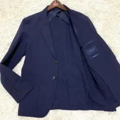 【良品✨】ZARA MAN シアサッカー テーラードジャケット 紺 黒 チェック