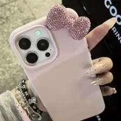 ピンク リボン付き iPhoneケース