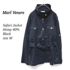 新品　サファリジャケット　M　レディース　リネン　麻40%　ブラック　春秋