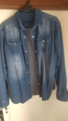 デニムシャツ ブルー 3XL スナップボタン