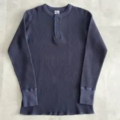 美品 ジェラード サーマルニット ヘンリーネック 長袖 ワッフル 紺【38】