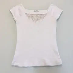 NINE HALF ホワイト 白 ビーズ装飾 オフショルダー Tシャツ Ｍ