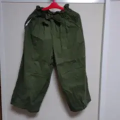 150サイズ☆極美品☆やわらかリネンガウチョパンツ★カーキ★ウエストリボン付き
