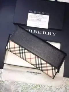 ほぼ未使用 日本製牛革 バーバリー Burberry 財布 長財布 メンズ