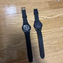 ブラック ラバーバンド ウォッチ 2点セット
