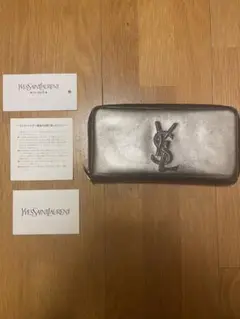 激レア サンローラン 長財布 財布 シルバー ラミネートレザー イブサンローラン