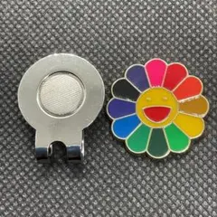 ゴルフマーカー マグネットタイプ 花柄 フラワー レインボー 虹