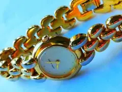 腕時計女性使用学生様母用ゴールド ブレスレット石あり国産新品電池交換済
