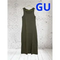 GU ノースリーブ カットソーワンピース オリーブ カーキ　ロング丈　マキシ丈