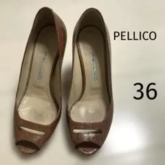 PELLICO 型押し　パンプス　オープントゥ　ブラウン　ハイヒール　36