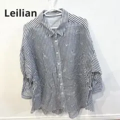 美品　Leilian レリアン　ストライプ刺繍入り長袖シャツ