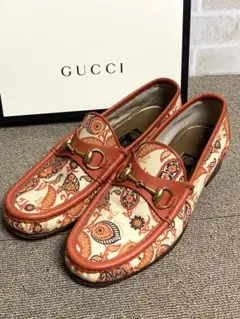 美品 希少 グッチ 1953限定 ホースビット ペイズリー オレンジ ローファー