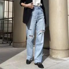 YANUK LEA ダメージ加工 カットオフ ライトブルー 25 M