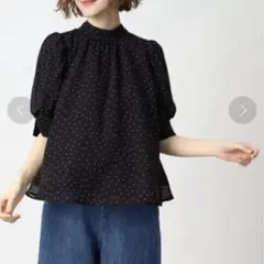 grove ボウタイブラウス　M レディース　半袖　ブラック　ドット柄　リボン