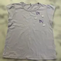 薄紫 リボン刺繍 Tシャツ