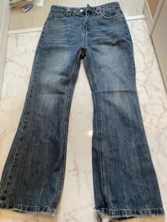 AUSDRIMAN ジーンズ フレアデニムパンツ ダメージ ブルー Mサイズ