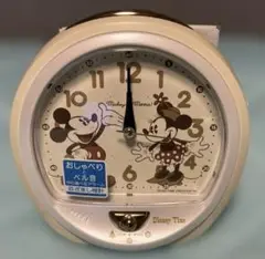 【中古美品】セイコー 置き時計 ディズニーミッキ ミニー アナログ アイボリー