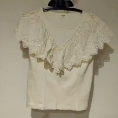 BEAMS HEART レースフリル 半袖Tシャツ クリーム