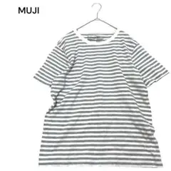 ムジ　良品計画☆ストライプ Tシャツ 半袖　コットン100% 白✖︎グレー　M